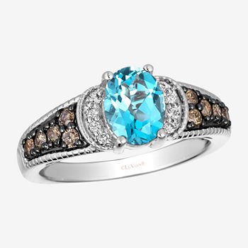 Le Vian® Ring featuring 1  1/4 CT. T.W. Blue Topaz 1/4 CT. T.W. Chocolate Diamonds®  1/20 CT. T.W. Nude Diamonds™  set in 14K Vanilla Gold®