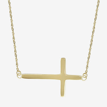14K Yellow Gold Horizontal Cross Pendant Necklace