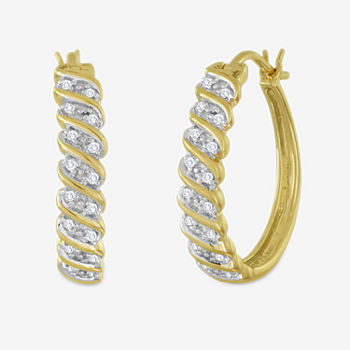 1/10 CT. T.W. Diamond 14K Yellow Gold Over Sterling Silver Hoop Earrings