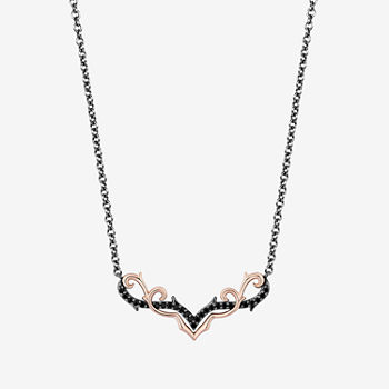 Enchanted Disney Fine Jewelry 1/5 CT. T.W. Black Diamond Maleficent Necklace in 14K Rose Gold Over Silver