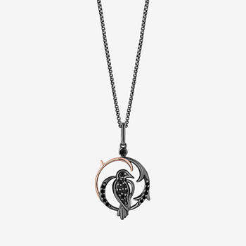 Enchanted Disney Fine Jewelry 1/6 CT. T.W. Black Diamond Raven Necklace in 14K Rose Gold Over Silver
