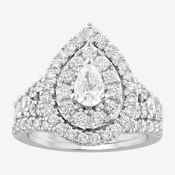 Modern Bride Signature Womens 2 CT. T.W. Genuine White Diamond 10K White Gold Pear Bridal Set