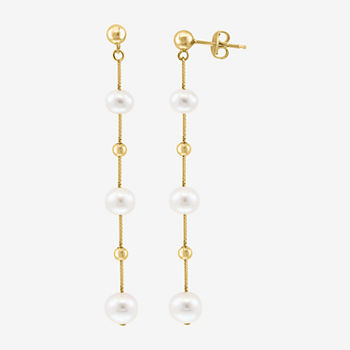 Effy  White Cultured Freshwater Pearl 14K Gold Over Silver Drop Earrings