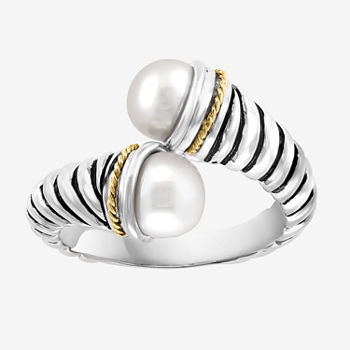 Effy  Womens 7MM White Cultured Freshwater Pearl Sterling Silver Cocktail Ring