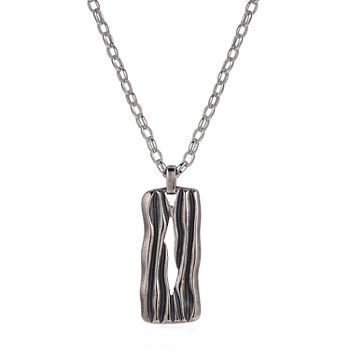 Unisex Adult Sterling Silver Rectangular Pendant Necklace
