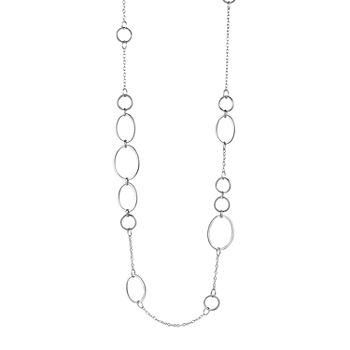 Womens Sterling Silver Circle Strand Station Necklace