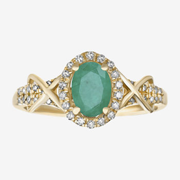 1/4 CT. T.W. Diamond and Genuine Emerald 10K Yellow Gold Ring
