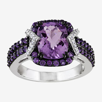 Genuine Amethyst and 1/10 CT. T.W. Diamond Sterling Silver Ring