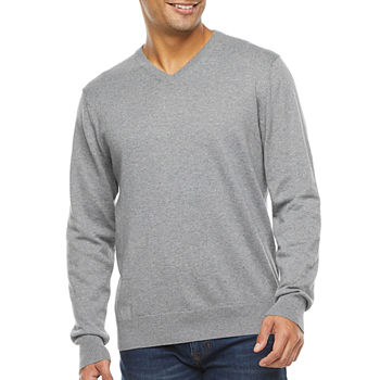 St. John's Bay Fine Gauge Mens V Neck Long Sleeve Pullover Sweater