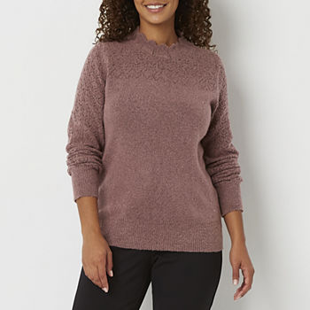 Liz Claiborne Petite Womens Mock Neck Long Sleeve Pullover Sweater