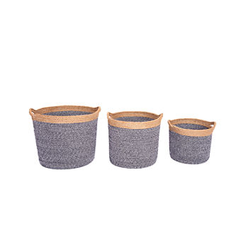 Baum Cotton Rope and Jute Round Decorative Storage Basket