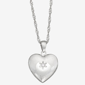 Womens 1/10 CT. T.W. White Cubic Zirconia Sterling Silver Heart Locket Necklace