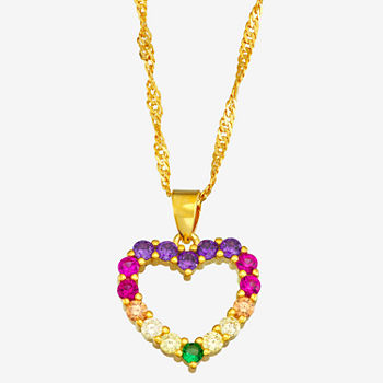 Womens 1 CT. T.W. Multi Color Cubic Zirconia 14K Gold Over Silver Heart Pendant Necklace