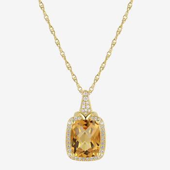 Womens Genuine Yellow Citrine 14K Gold Over Silver Pendant Necklace