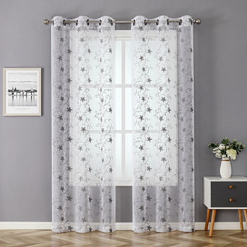 Regal Home Rochelle Metallic Embroidered Sheer Grommet Top Set of 2 Curtain Panel