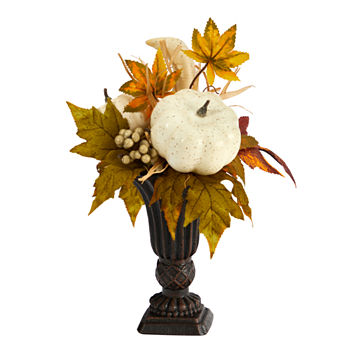 Nearly Natural 13" Fall Pumpkin And Berries Floral Arrangement
