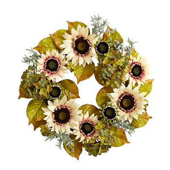 Nearly Natural 24" Sunflower  Hydrangea Faux Wreath