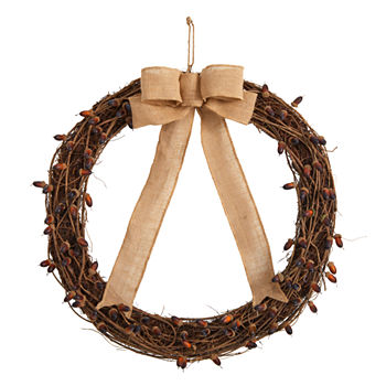 Nearly Natural 30" Fall Acorn And Bow Autumn Wreath