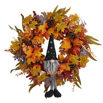 Nearly Natural 28" Harvest Fall Gnome Faux Wreath