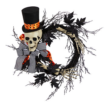 Nearly Natural 26" Halloween Dapper Skeleton Wreath