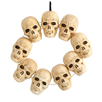 Nearly Natural 20" Halloween Skull With Lit Eyes Wreath