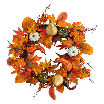 Nearly Natural 24" Autumn Pumpkin Faux Wreath