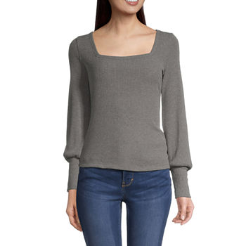a.n.a Womens Square Neck Long Sleeve Top