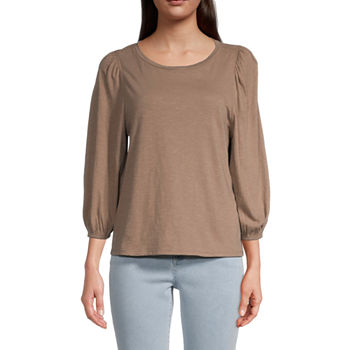 a.n.a Womens Round Neck 3/4 Sleeve Top