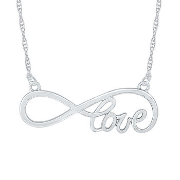 "Love" Womens 10K White Gold Infinity Pendant Necklace