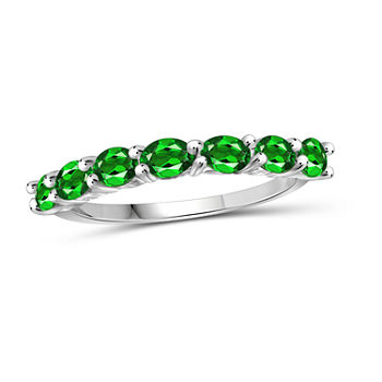 Womens Genuine Green Chrome Diopside Sterling Silver Side Stone Cocktail Ring