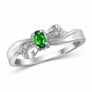 Womens Diamond Accent Genuine Green Chrome Diopside Sterling Silver Delicate Cocktail Ring
