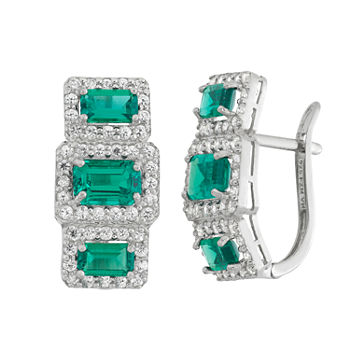 Simulated Green Emerald Sterling Silver Drop Earrings