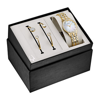 Bulova Crystal Womens Crystal Accent Gold Tone Stainless Steel 2-pc. Watch Boxed Set 98x119