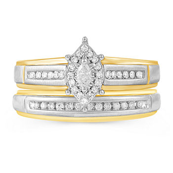 Womens 1/4 CT. T.W. Genuine Diamond 10K Gold Diamond Halo Bridal Set