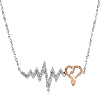 Heartbeat Womens 1/7 CT. T.W. Genuine White Diamond 14K Rose Gold Over Silver Heart Pendant Necklace