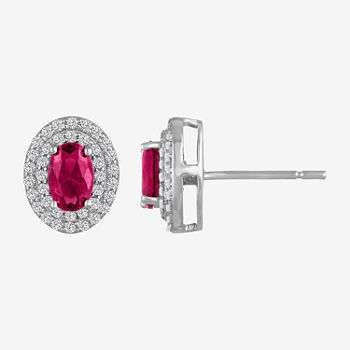 Oval Red Lab Created Ruby Sterling Silver Stud Earrings