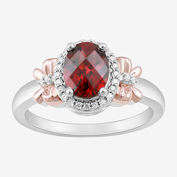 Enchanted Disney Fine Jewelry Womens 1/10 CT. T.W. Diamond and Genuine Garnet Sterling Silver Cocktail Ring