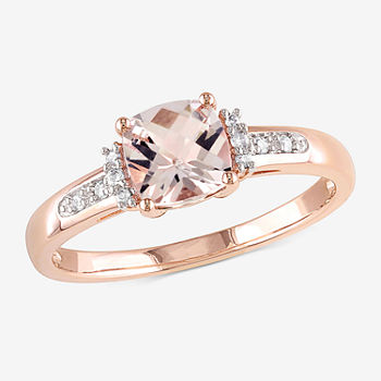 Womens Diamond Accent Pink Morganite 10K Rose Gold Cocktail Ring