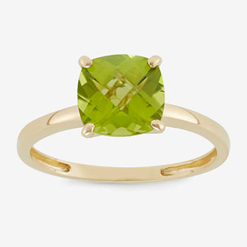 Womens Green Peridot 10K Gold Square Solitaire Cocktail Ring