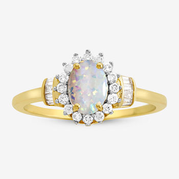 Lab Created Opal & 1/4 C.T. T.W. Diamond 10K Yellow Gold Ring
