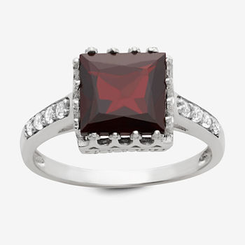 Womens Genuine Red Garnet Sterling Silver Cocktail Ring