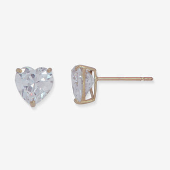 Heart Cubic Zirconia 10K Gold Stud Earrings