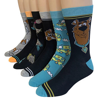 Mens 6 Pair Scooby Doo Crew Socks
