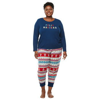 North Pole Trading Co. Nordic Fun Womens Plus Long Sleeve 2-pc. Pant Pajama Set