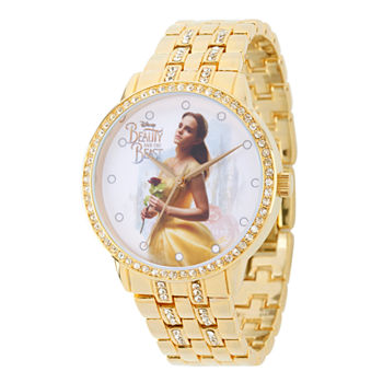 Disney Beauty and the Beast Womens Gold Tone Bracelet Watch Wds000316
