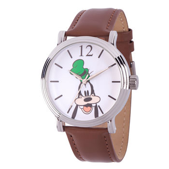 Disney Mickey and Friends Mens Brown Leather Strap Watch Wds000340