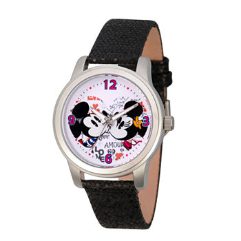 Disney Mickey Mouse Womens Black Leather Strap Watch Wds000346