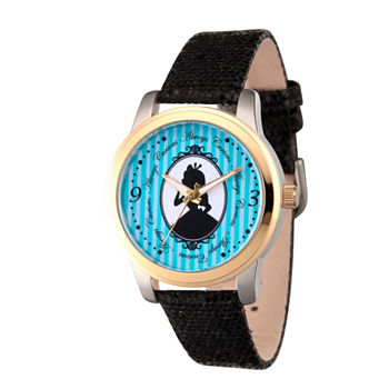 Disney Alice in Wonderland Womens Black Leather Strap Watch Wds000356