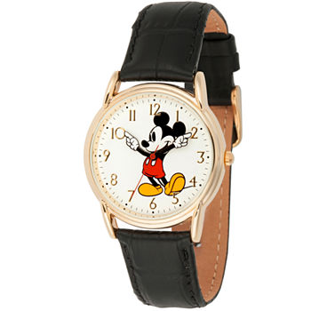 Disney Mickey Mouse Mens Black Leather Strap Watch Wds000404