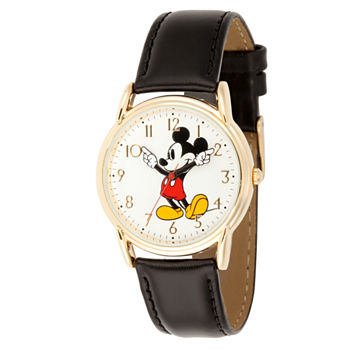 Disney Mickey Mouse Mens Black Leather Strap Watch Wds000405